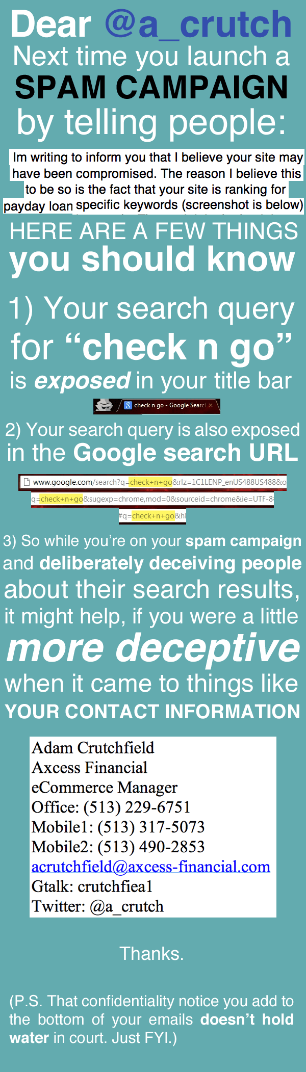 I don't have a problem with emailing people and saying their copy of WordPress is out of date. That's fine. But deliberately giving deceitful information in an attempt to gain clients through fear, uncertainty and doubt is *not* the way to attract clients.